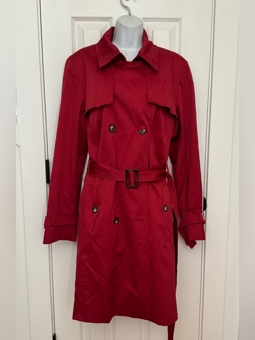 Talbots Red Double-Breasted Trench Coat with Belt